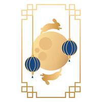 mid autumn festival moon with rabbits and lanterns hanging vector
