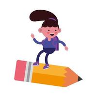 little student girl flying on pencil vector