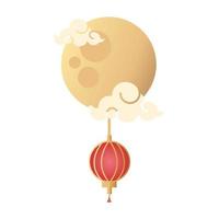 mid autumn festival moon and clouds with lanterns hanging vector