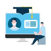 graduate man in education online by computer vector