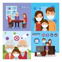 set scenes of families using face mask vector