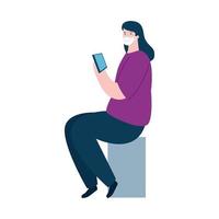 woman using face mask with tablet device isolated icon vector