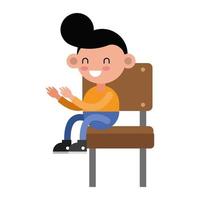 little student boy seated in school chair vector