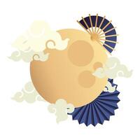 mid autumn festival moon and clouds with fans vector