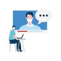 men using face mask in video conference vector