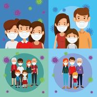 Establecer escenas de familias usando mascarilla. vector