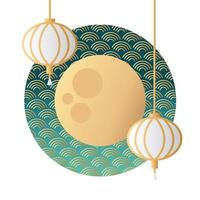 mid autumn festival moon and lanterns hanging vector