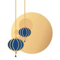 mid autumn festival moon and lanterns hanging vector