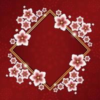 Beautiful Cherry Blossom with Red Gold Frame and Flower Pattern vector