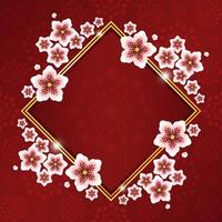 Beautiful Cherry Blossom with Red Gold Frame and Flower Pattern vector