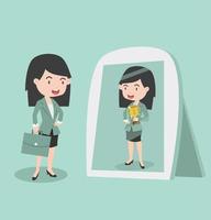 businesswoman standing in front of the mirror vector