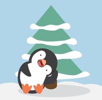 funny confused penguin with pine tree vector