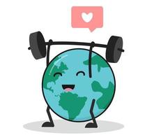 cute cartoon Earth globe lifting weight vector