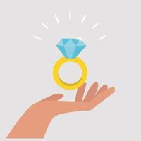 manos sosteniendo un diseño plano de anillo de diamantes vector
