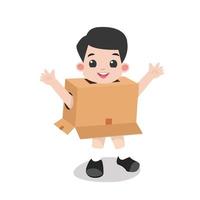 kid playing with a cardboard box vector