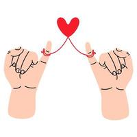 hands making promise with red thread vector