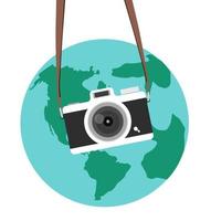 hanging camera vector flat style with earth