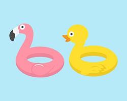 flamingo and duck swimming pool float vector