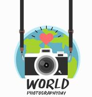 hanging vintage camera with world photography day vector