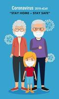 stay at home campaign with grandparents and granddaughter vector