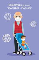 stay at home campaign and grandfather with grandson vector