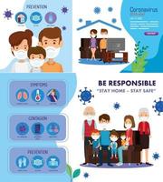 set scenes stay at home and prevention 2019 ncov campaign vector