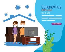 stay at home campaign with couple watching tv vector