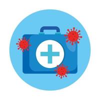 first aid kit with particles covid 19 vector