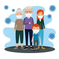 family members using face mask with particles 2019 ncov vector