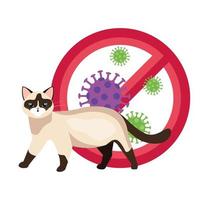 cute cat with particles covid 19 in forbidden signal vector