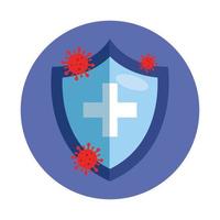 shield with cross and particles covid 19 vector