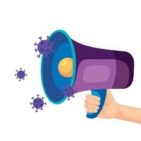 megaphone with particles covid 19 isolated icon vector