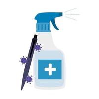 bottle spray sanitizer with pen ink isolated icon vector