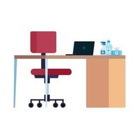 workplace with desk and products cleaning vector