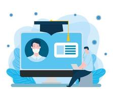 education online technology with men and icons vector