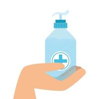 hand with antibacterial bottle isolated icon vector