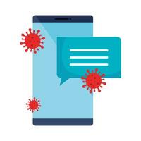 smartphone with particles covid 19 isolated icon vector