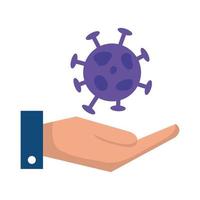hand with particle of covid 19 isolated icon vector