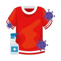 shirt with covid19 particles and splash bottle vector