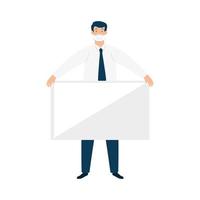 businessman wearing surgical mask, health care and prevention concept with label vector