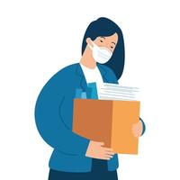 woman unemployment concept, company worker holding stuff in box, from coronavirus crisis covid 19 vector