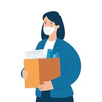 woman unemployment concept, company worker holding stuff in box, from coronavirus crisis covid 19 vector