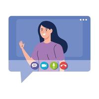 woman talk in speech bubble, conference video call vector