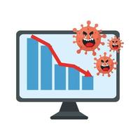 covid 19, computer with arrow going down, crisis situation vector