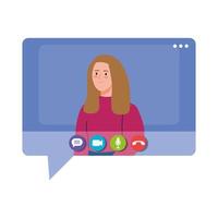 woman talk in speech bubble, conference video call vector