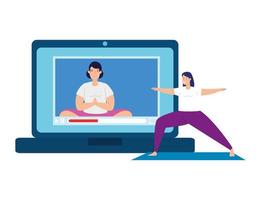 laptop device with application yoga online, healthy lifestyle vector