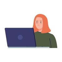 young woman with laptop, browsing internet vector