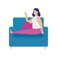 pretty young woman sitting in couch on white background vector