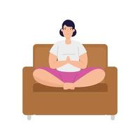 woman practicing yoga exercise in couch , healthy lifestyle vector