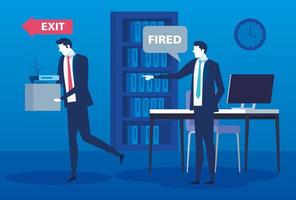 boss firing businessman , dismissal, unemployment, jobless and employee job reduction concept vector